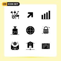 Set of 9 Vector Solid Glyphs on Grid for target crosshair signal bulls eye science Editable Vector Design Elements