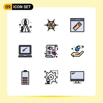 9 Universal Filledline Flat Colors Set for Web and Mobile Applications heart laptop tool imac monitor Editable Vector Design Elements