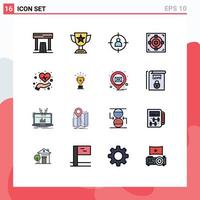 Universal Icon Symbols Group of 16 Modern Flat Color Filled Lines of success target prize user target Editable Creative Vector Design Elements
