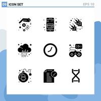 Universal Icon Symbols Group of 9 Modern Solid Glyphs of watch clock rice weather news Editable Vector Design Elements