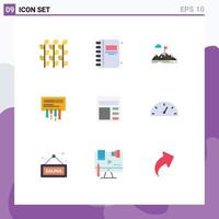 Set of 9 Vector Flat Colors on Grid for router target open book mountains goal Editable Vector Design Elements