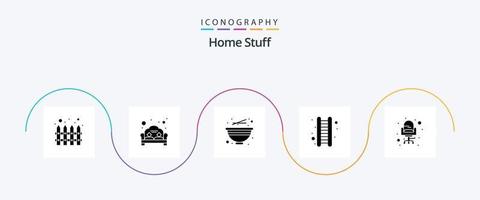 Home Stuff Glyph 5 Icon Pack Including desk. stairs. bowl. home. apartment vector
