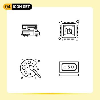 Group of 4 Filledline Flat Colors Signs and Symbols for crane processor lifting chip paint Editable Vector Design Elements