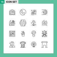 Pictogram Set of 16 Simple Outlines of folder bug message space flight Editable Vector Design Elements