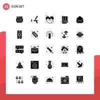 Set of 25 Commercial Solid Glyphs pack for catalogue love foam line beat Editable Vector Design Elements