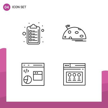 Line Pack of 4 Universal Symbols of check list data planet flag development Editable Vector Design Elements