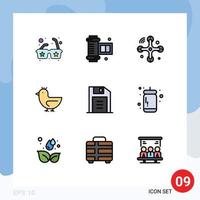 Pictogram Set of 9 Simple Filledline Flat Colors of ketchup office drone floppy disk swan Editable Vector Design Elements