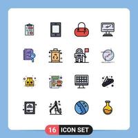 16 iconos creativos signos y símbolos modernos de bolsa de archivos de búsqueda dispositivo de pc elementos de diseño de vectores creativos editables