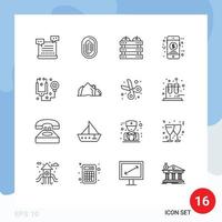 16 Universal Outlines Set for Web and Mobile Applications money holiday scan food crate Editable Vector Design Elements