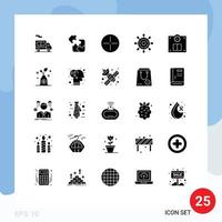25 User Interface Solid Glyph Pack of modern Signs and Symbols of growth weight beliefs scales wheel Editable Vector Design Elements