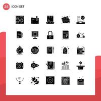 Pictogram Set of 25 Simple Solid Glyphs of payment credit storage cards shipping Editable Vector Design Elements