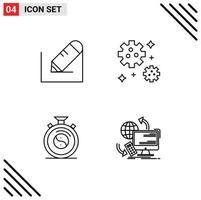 Pack of 4 Modern Filledline Flat Colors Signs and Symbols for Web Print Media such as pencil meditation school space access Editable Vector Design Elements