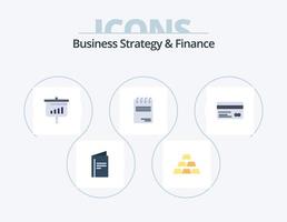 Business Strategy And Finance Flat Icon Pack 5 Icon Design. credit. paper. chart. document. graph vector