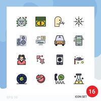 Modern Set of 16 Flat Color Filled Lines and symbols such as hifi selection person focus choice Editable Creative Vector Design Elements