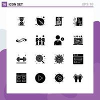 Pack of 16 Modern Solid Glyphs Signs and Symbols for Web Print Media such as system astronomy document galaxy graph Editable Vector Design Elements