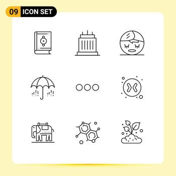 Set of 9 Vector Outlines on Grid for chating spring real weather umbrella Editable Vector Design Elements