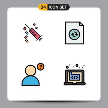 User Interface Pack of 4 Basic Filledline Flat Colors of injection application treatment sync creative Editable Vector Design Elements