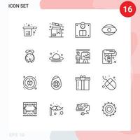 Pack of 16 creative Outlines of bug human shopping face weight Editable Vector Design Elements