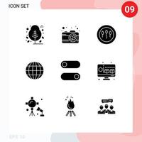 Solid Glyph Pack of 9 Universal Symbols of cube switch human control globe Editable Vector Design Elements