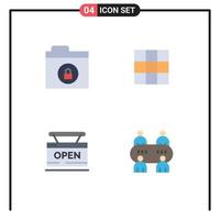 Set of 4 Modern UI Icons Symbols Signs for encryption web menu open casino Editable Vector Design Elements