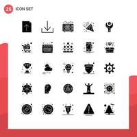 Mobile Interface Solid Glyph Set of 25 Pictograms of cart sdk world wide product config Editable Vector Design Elements