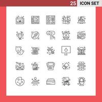 Mobile Interface Line Set of 25 Pictograms of chinese mail daw love box Editable Vector Design Elements