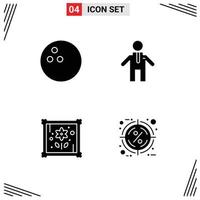 Modern Set of 4 Solid Glyphs Pictograph of bowling percent people hobby target Editable Vector Design Elements