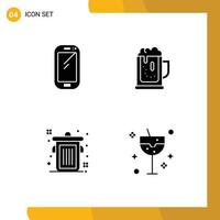 Editable Vector Line Pack of 4 Simple Solid Glyphs of phone jar huawei beer editorial Editable Vector Design Elements