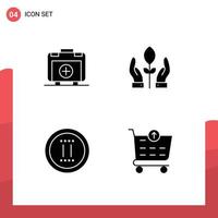 Universal Icon Symbols Group of 4 Modern Solid Glyphs of handbag office medical hand pause Editable Vector Design Elements