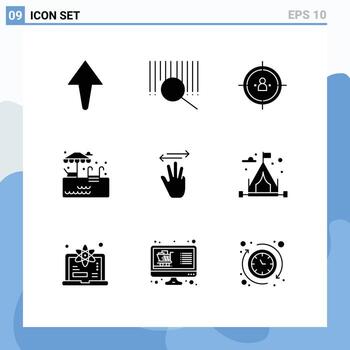 9 Universal Solid Glyphs Set for Web and Mobile Applications right up planning hand cursor swimming Editable Vector Design Elements
