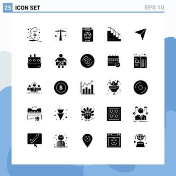 25 Universal Solid Glyphs Set for Web and Mobile Applications map home book down learning Editable Vector Design Elements