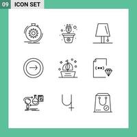 Pack of 9 creative Outlines of interface application power lightning lamp Editable Vector Design Elements