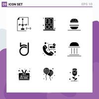 Group of 9 Modern Solid Glyphs Set for call crypto window coin usa Editable Vector Design Elements