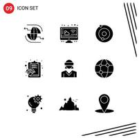 Universal Icon Symbols Group of 9 Modern Solid Glyphs of motion medical weather healthcare check Editable Vector Design Elements