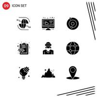 Universal Icon Symbols Group of 9 Modern Solid Glyphs of motion medical weather healthcare check Editable Vector Design Elements