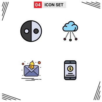 User Interface Pack of 4 Basic Filledline Flat Colors of equality message symbols storage mobile Editable Vector Design Elements