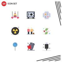 Group of 9 Flat Colors Signs and Symbols for football amateur cpu waste nuclear Editable Vector Design Elements