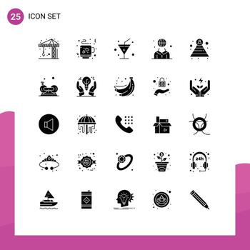 Editable Vector Line Pack of 25 Simple Solid Glyphs of exercise structure global pyramid person Editable Vector Design Elements