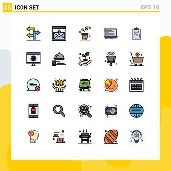 grupo de 25 colores planos de línea rellena modernos establecidos para elementos de diseño vectorial editables de código de computadora de hoja monobloque de plan vector