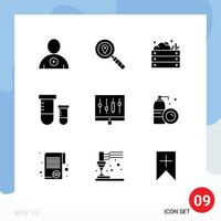 Solid Glyph Pack of 9 Universal Symbols of chart space farming science potion Editable Vector Design Elements