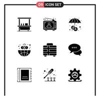 Set of 9 Modern UI Icons Symbols Signs for holiday globe marketing global business Editable Vector Design Elements