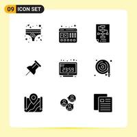 Solid Glyph Pack of 9 Universal Symbols of computer reminder business pin strategy Editable Vector Design Elements