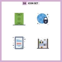 Modern Set of 4 Flat Icons Pictograph of ball doc game globe doc file Editable Vector Design Elements