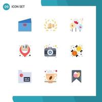 9 Universal Flat Color Signs Symbols of camera location hand library love Editable Vector Design Elements