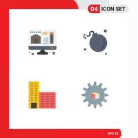 Mobile Interface Flat Icon Set of 4 Pictograms of computer building bomb meteor atoumated Editable Vector Design Elements