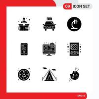 Pack of 9 Modern Solid Glyphs Signs and Symbols for Web Print Media such as limited time smartphone lari pointer navigation Editable Vector Design Elements