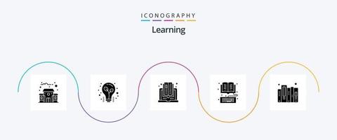 Learning Glyph 5 Icon Pack Including data. online. computer. library. ebook vector