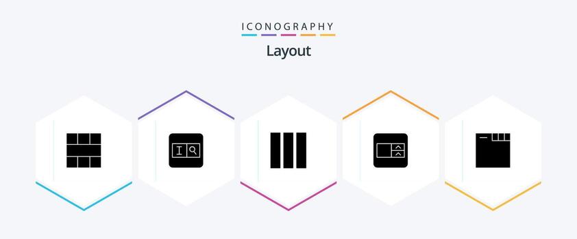 Layout 25 Glyph icon pack including . tabs. column. browser. select box vector