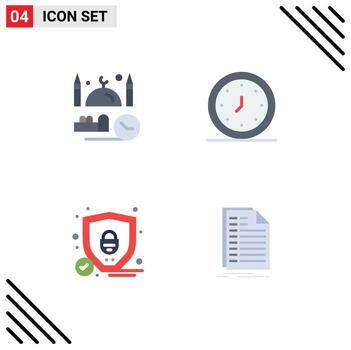 4 Universal Flat Icon Signs Symbols of time timer pray alert security Editable Vector Design Elements