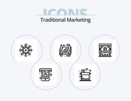 diseño de icono de paquete de icono de línea de marketing tradicional 5. estrategia. anuncio. conexión. video. chat vector